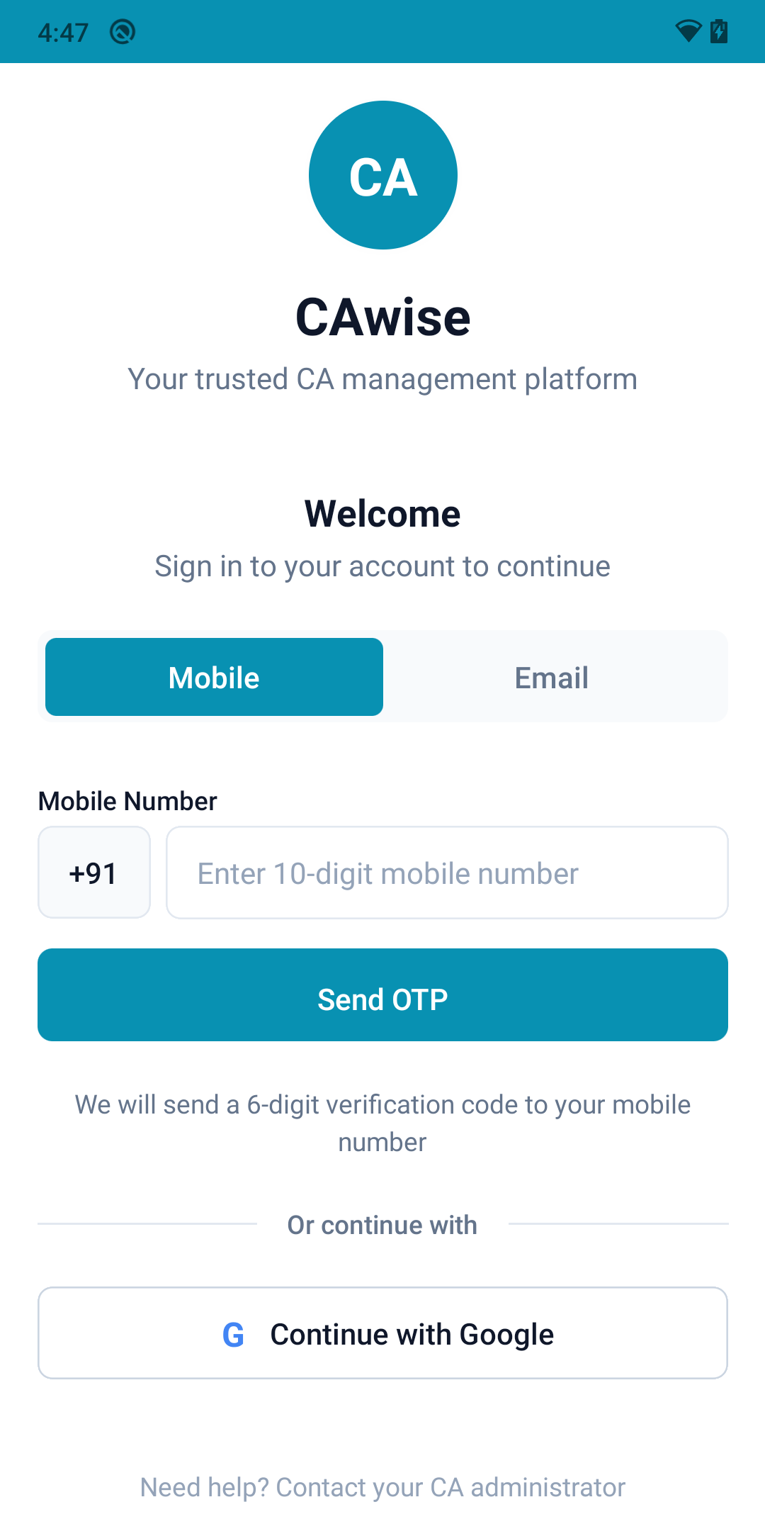 Login screen